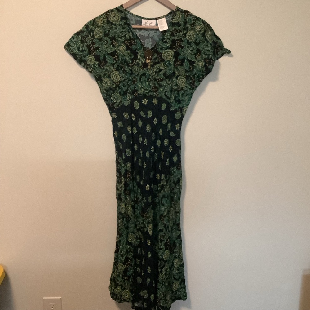 Kathy Lee vintage maxi boho fairy whimsical dark romantic paisley print dress 6